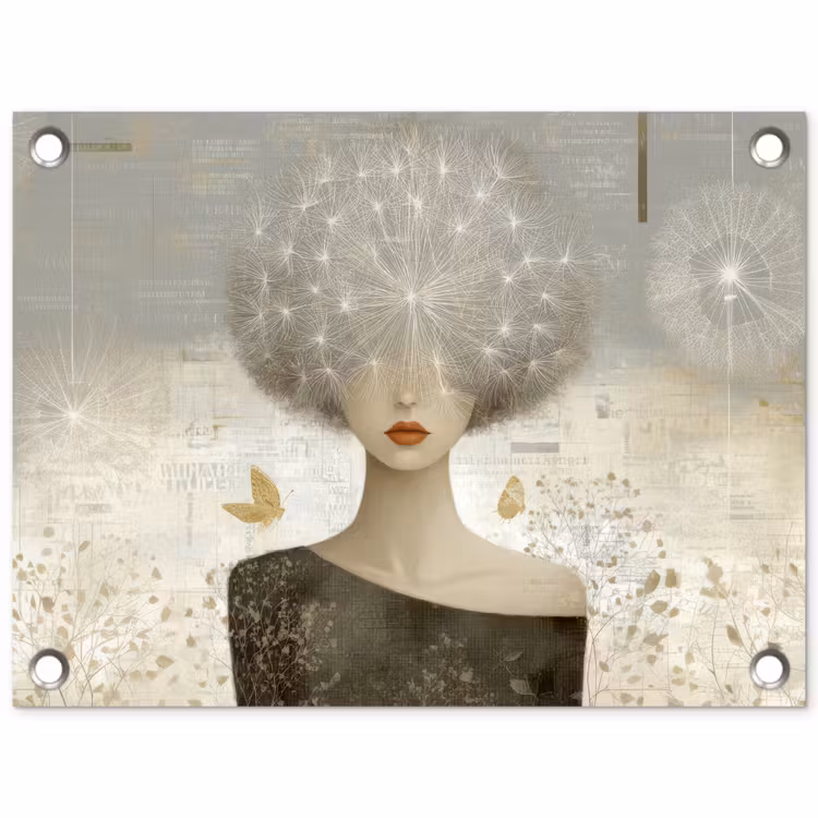 Pluis - Vrouw - Beige tuinposter los doek klein -3d