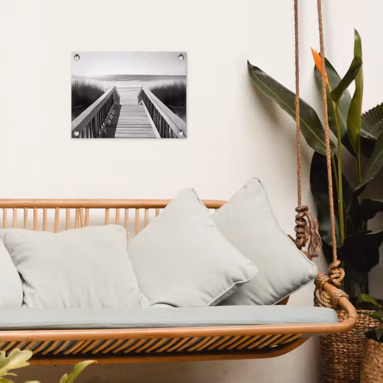 Loopbrug - Hout - Strand - Zee tuinposter los doek klein -sfeer7