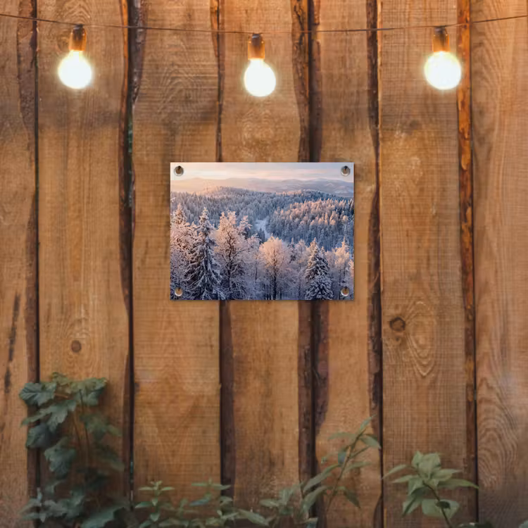 Bos - Bergen - Goud - Winter - Warm tuinposter los doek klein -sfeer1