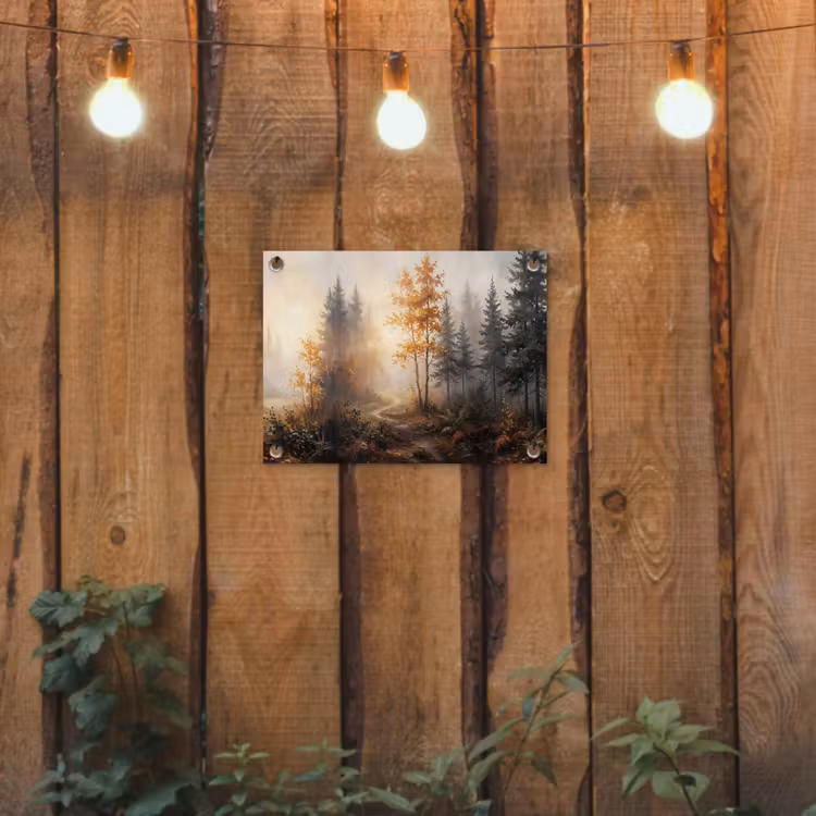 Bospad - Herfstbladeren - Natuur - Schilderachtig - Oranje tuinposter los doek klein -sfeer1