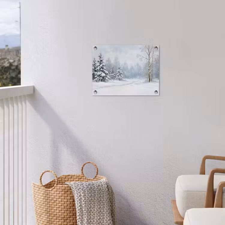 Bospad - Dennen - Sneeuw - Winter - Rustgevend tuinposter los doek klein -sfeer8