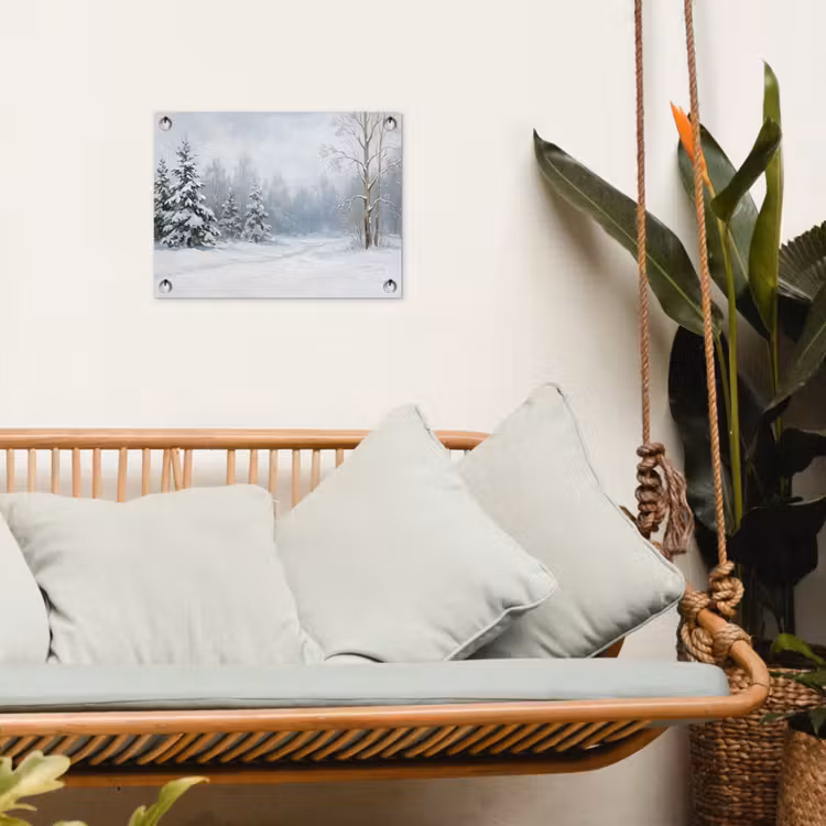 Bospad - Dennen - Sneeuw - Winter - Rustgevend tuinposter los doek klein -sfeer7