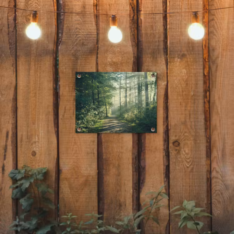 Bosweg in ochtendlicht tuinposter los doek klein -sfeer1