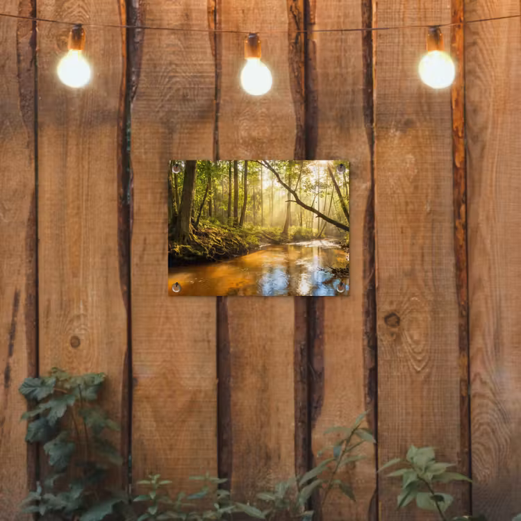 Bos - Beek - Zonlicht - Natuur - Groen tuinposter los doek klein -sfeer1