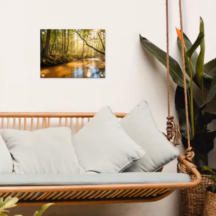Bos - Beek - Zonlicht - Natuur - Groen tuinposter los doek klein -sfeer7