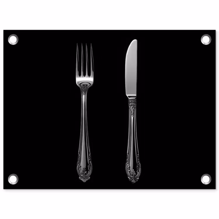 Vork - Mes - Zilver tuinposter los doek klein -3d