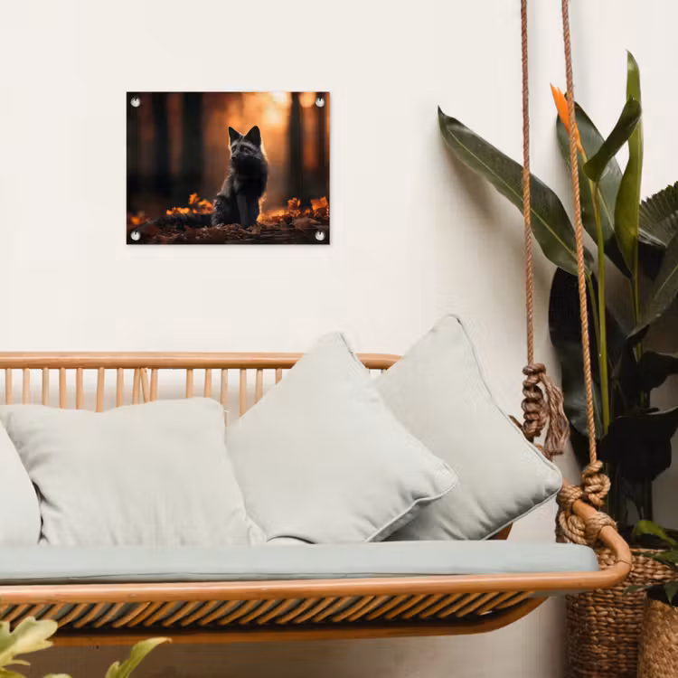 Vos - Zwart - Bos - Herfstbladeren tuinposter los doek klein -sfeer7