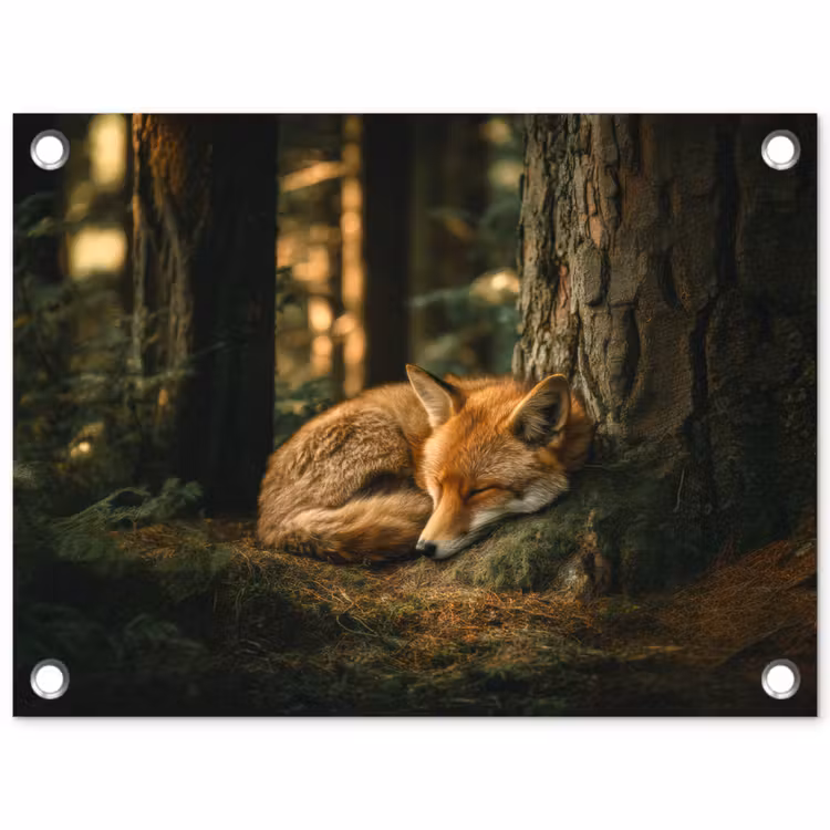 Vos - Bos - Slapen tuinposter los doek klein -3d