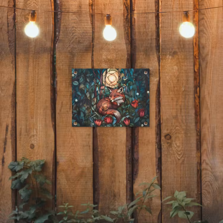Vos - Mozaïek - Bos - Maan tuinposter los doek klein -sfeer1