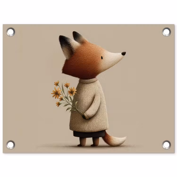 Vos - Gele bloemen - Minimalistisch tuinposter los doek klein -3d