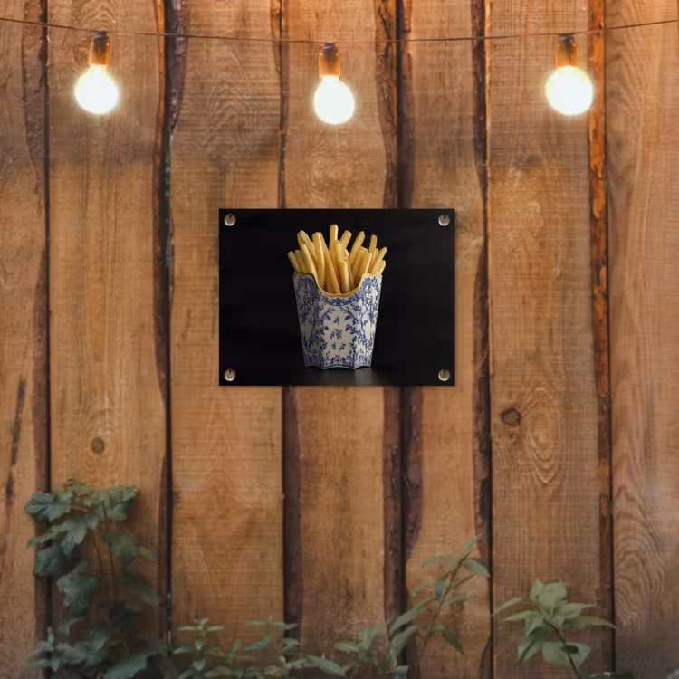 Friet - Porselein - Delfts blauw - Eten tuinposter los doek klein -sfeer1