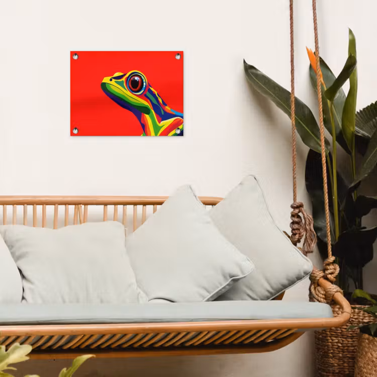 Kikker - Kleurrijk - Strepen - Ogen tuinposter los doek klein -sfeer7