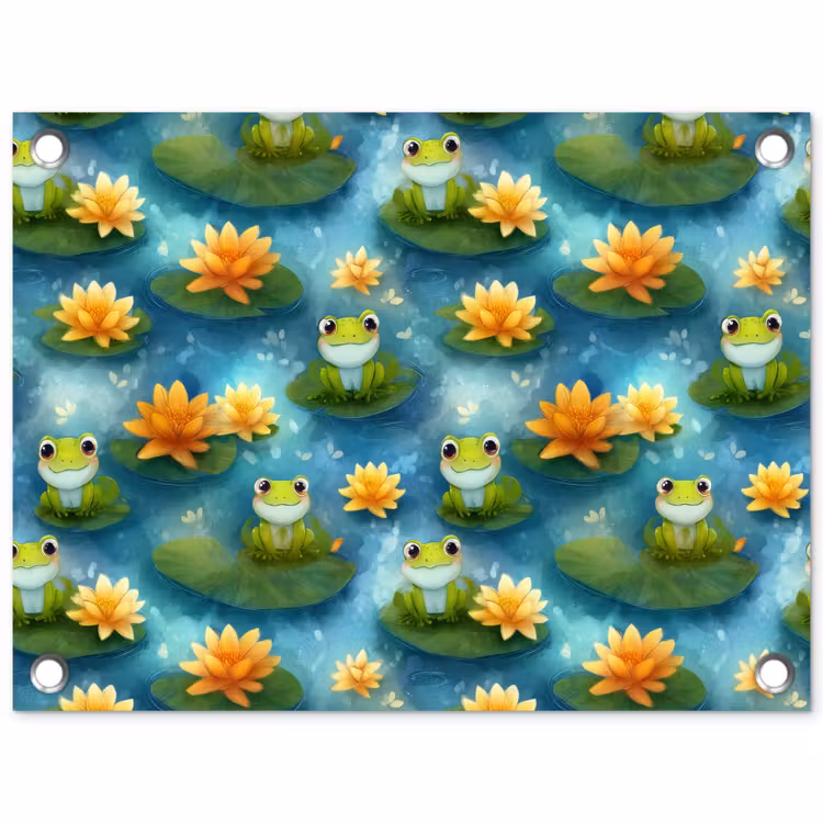Kikker - Lelies - Groen tuinposter los doek klein 239 -3d