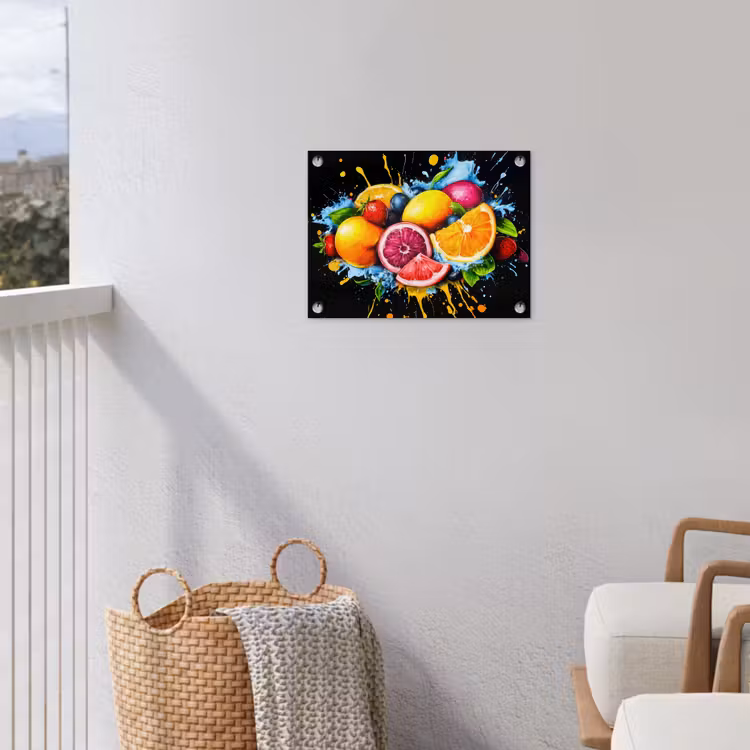 Fruit - Graffiti - Kleurrijk - Sinaasappel - Aardbei - Abstract tuinposter los doek klein -sfeer8