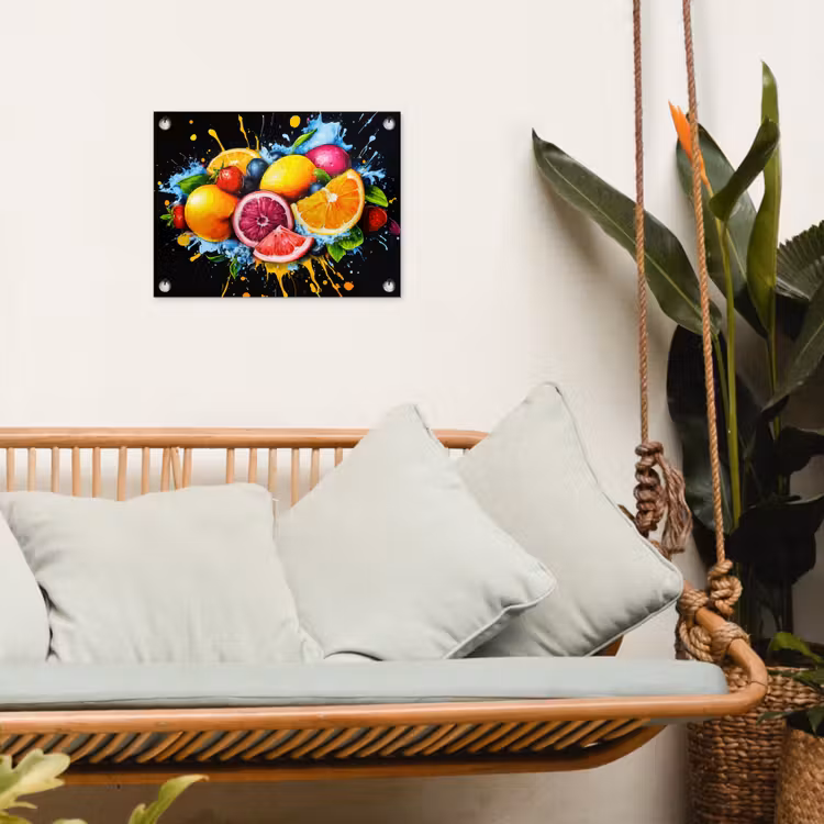 Fruit - Graffiti - Kleurrijk - Sinaasappel - Aardbei - Abstract tuinposter los doek klein -sfeer7