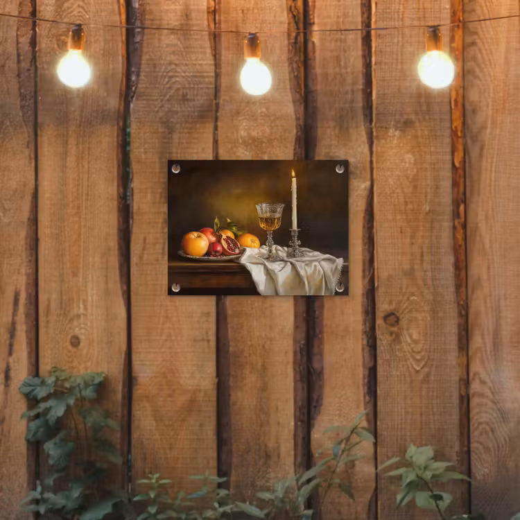Fruit - Stilleven - Wijn - Kaars tuinposter los doek klein -sfeer1