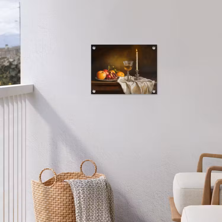 Fruit - Stilleven - Wijn - Kaars tuinposter los doek klein -sfeer8