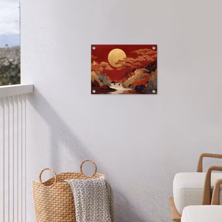 Volle maan - Landschap - Waterval tuinposter los doek klein -sfeer8