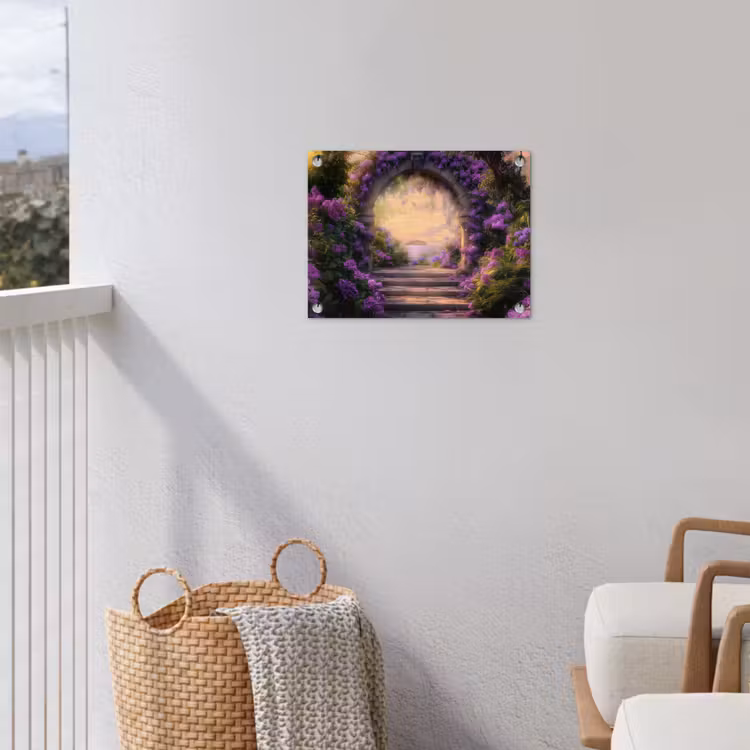 Poort - Paars - Bloemen tuinposter los doek klein -sfeer8
