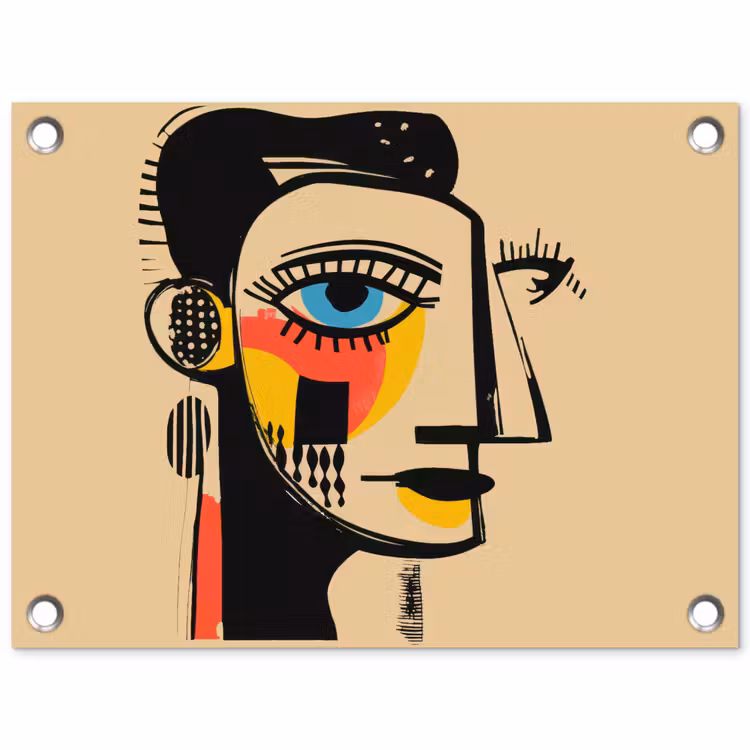 Geometrisch - Felle kleuren - Kubistische stijl tuinposter los doek klein -3d