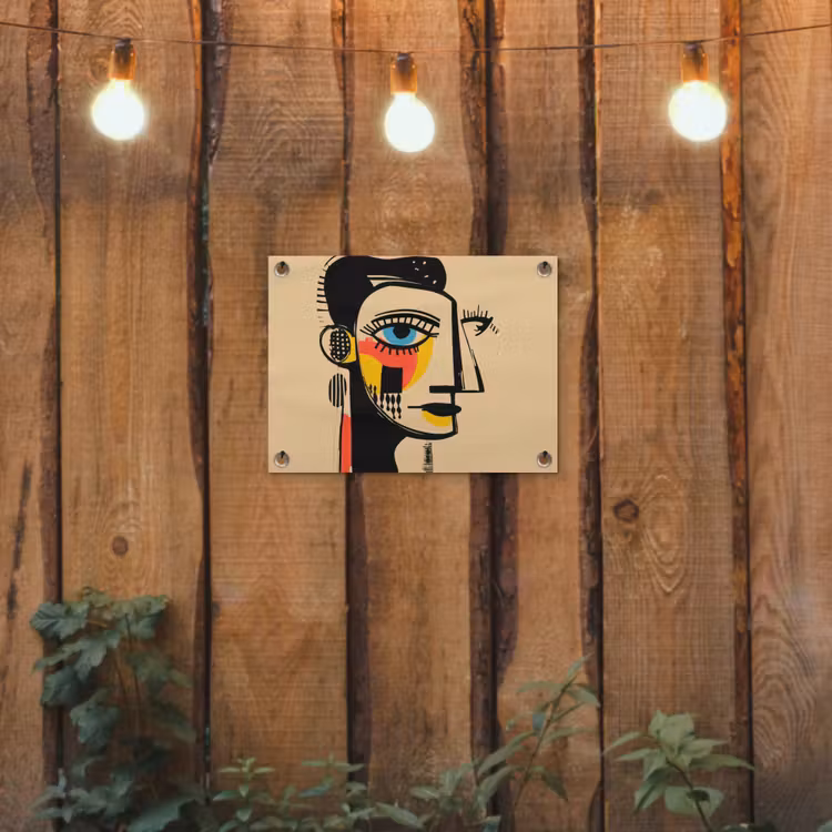Geometrisch - Felle kleuren - Kubistische stijl tuinposter los doek klein -sfeer1