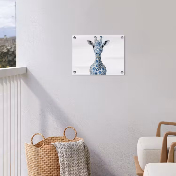 Giraffe - Delfts blauw - Dieren - Minimalistisch tuinposter los doek klein -sfeer8