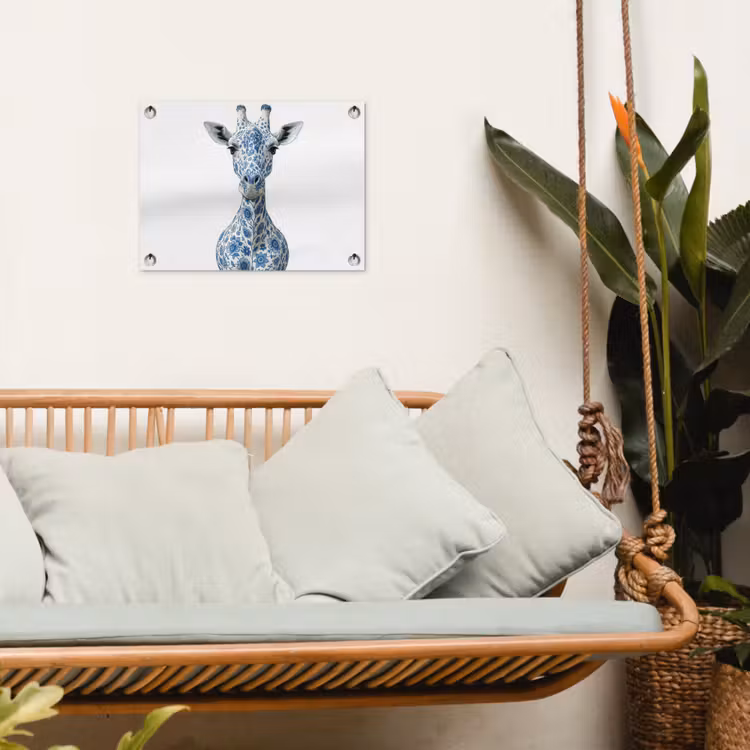 Giraffe - Delfts blauw - Dieren - Minimalistisch tuinposter los doek klein -sfeer7