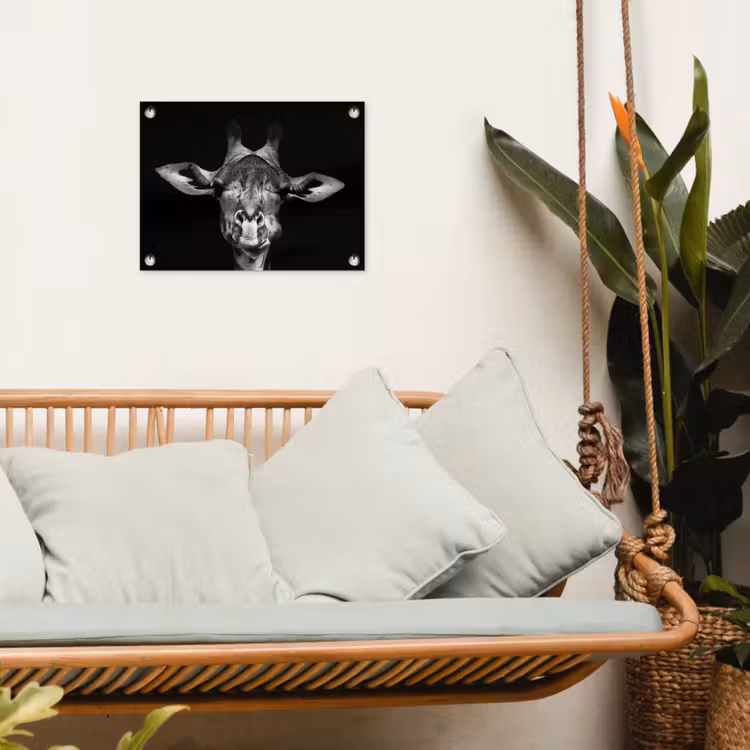 Giraffe portret in zwart-wit tuinposter los doek klein -sfeer7