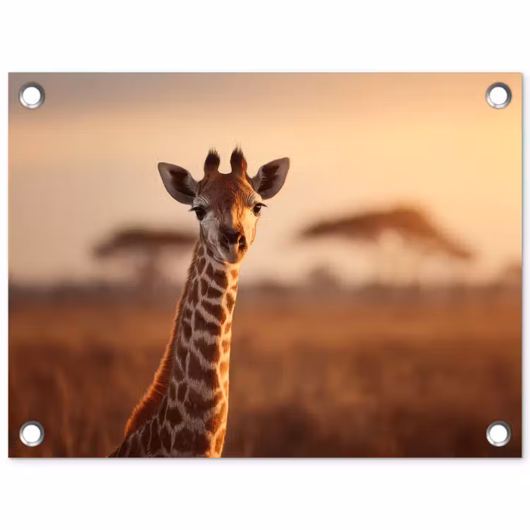 Giraf - Savanne - Bruin tuinposter los doek klein -3d