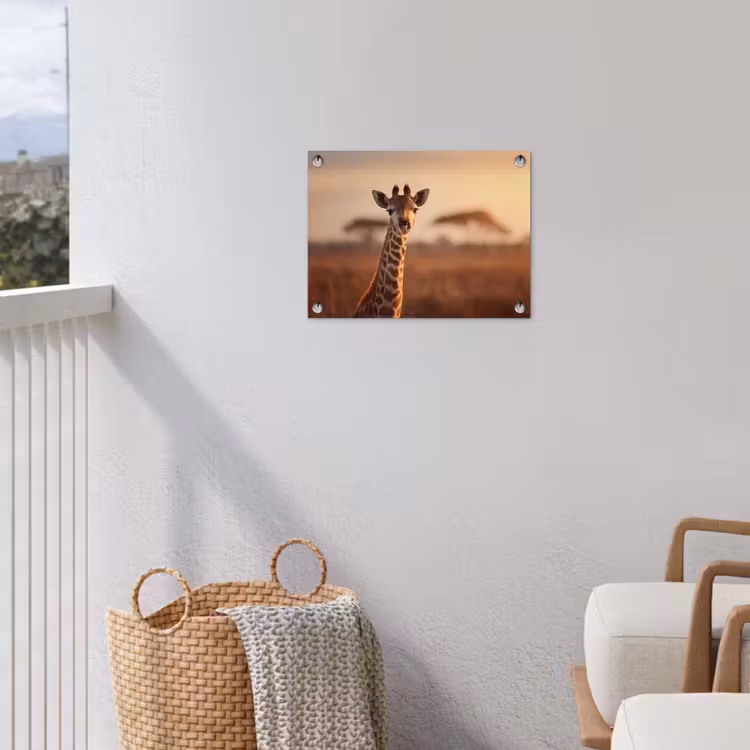 Giraf - Savanne - Bruin tuinposter los doek klein -sfeer8