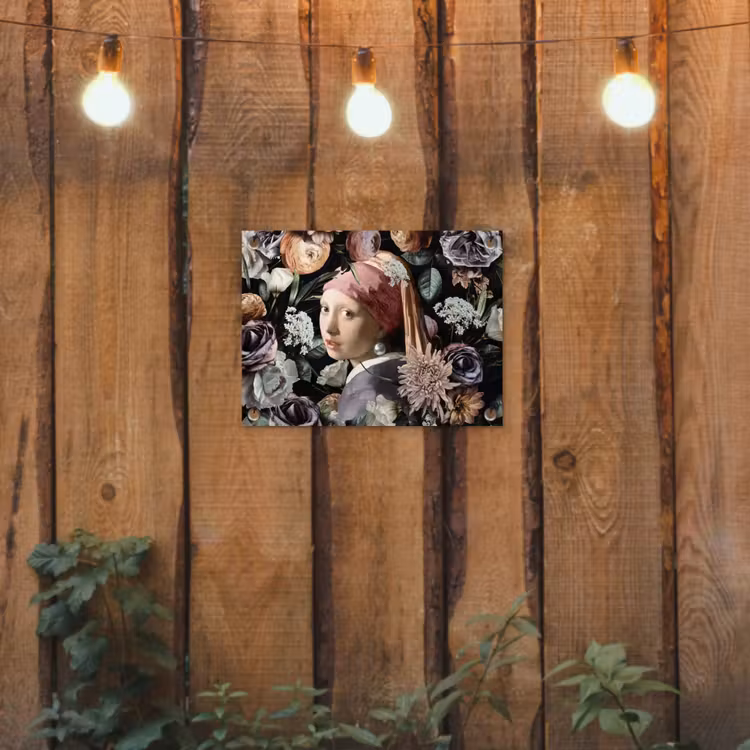 Meisje met de parel - Bloemen - Vermeer - Pastel - Kunstwerk - Schilderij - Oude meesters tuinposter los doek klein -sfeer1