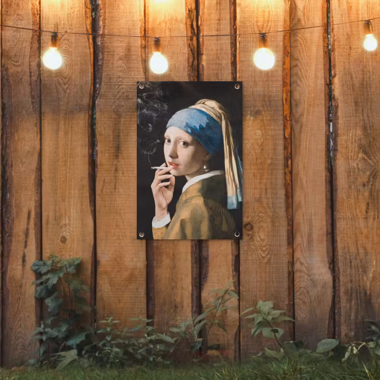 Meisje met de parel - Johannes Vermeer - Sigaretten tuinposter los doek klein -sfeer1