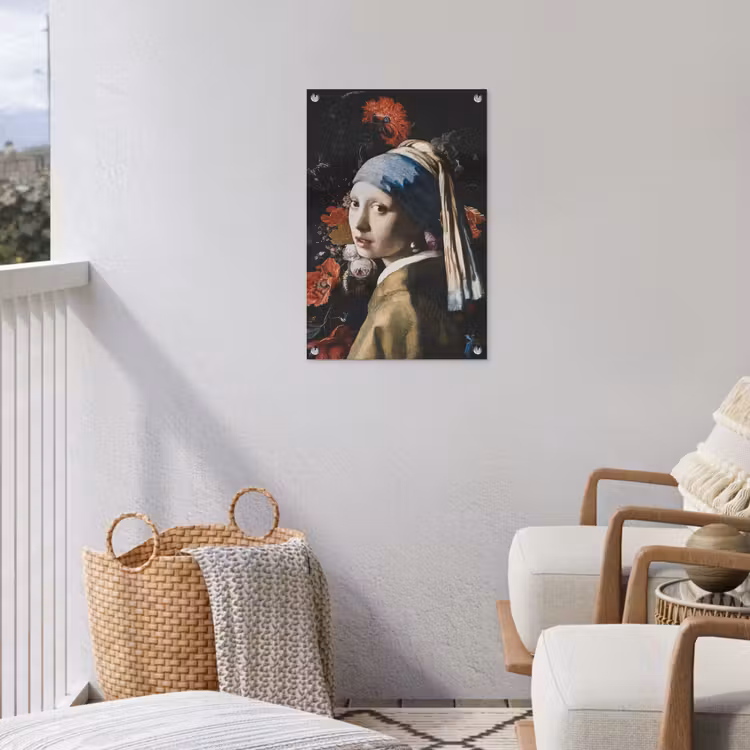 Meisje met de parel - Johannes Vermeer - Bloemen - Rood tuinposter los doek klein -sfeer8