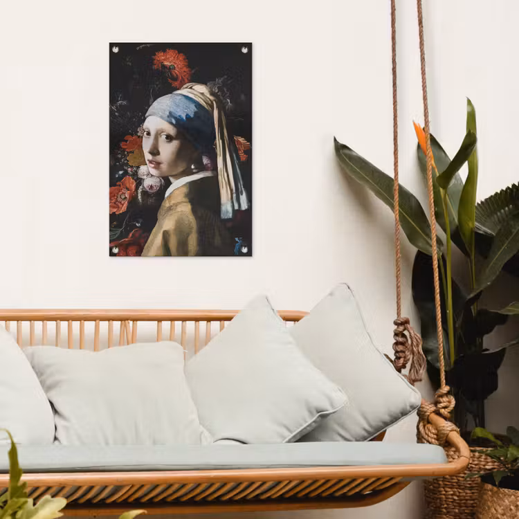 Meisje met de parel - Johannes Vermeer - Bloemen - Rood tuinposter los doek klein -sfeer7
