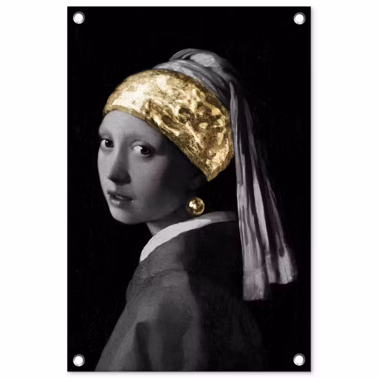 Meisje met de parel - Johannes Vermeer - Goud tuinposter los doek klein -3d