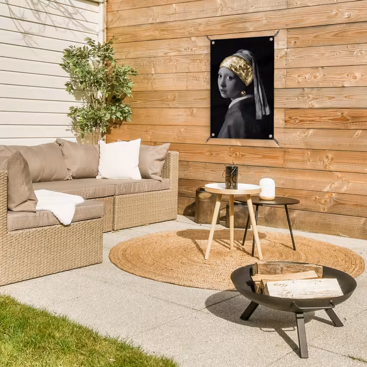Meisje met de parel - Johannes Vermeer - Goud tuinposter los doek klein -sfeer4