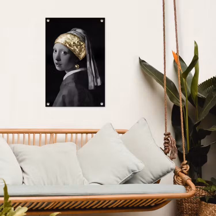 Meisje met de parel - Johannes Vermeer - Goud tuinposter los doek klein -sfeer7