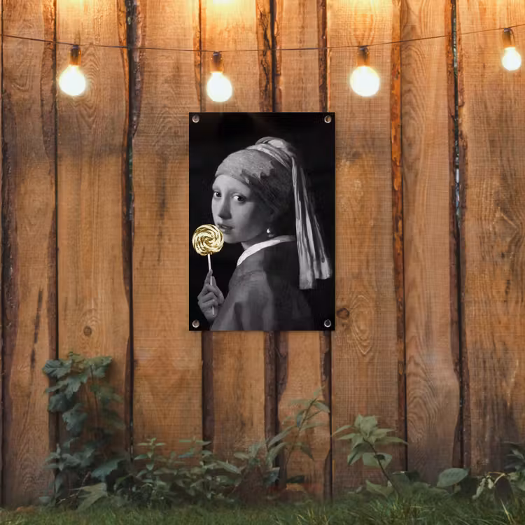 Meisje met de parel - Johannes Vermeer - Lolly - Goud tuinposter los doek klein -sfeer1