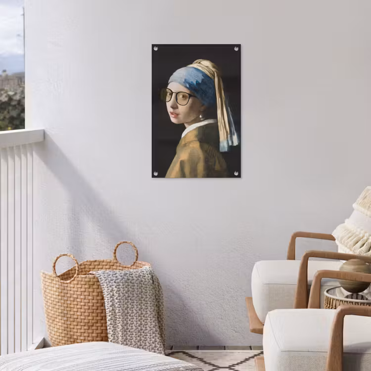 Meisje met de parel - Johannes Vermeer - Bril tuinposter los doek klein -sfeer8