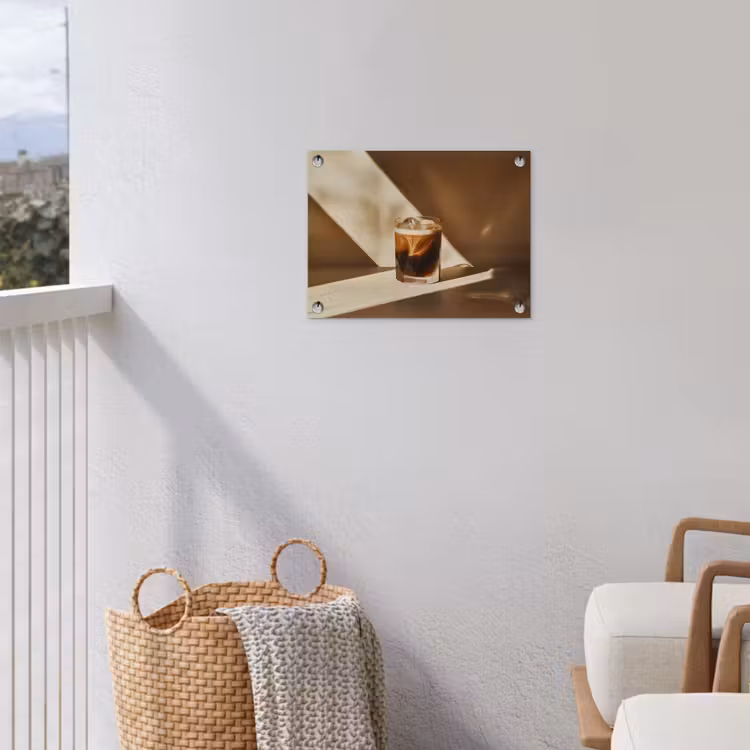 Glas - Ijskoffie - Schaduw - Bruin tuinposter los doek klein -sfeer8