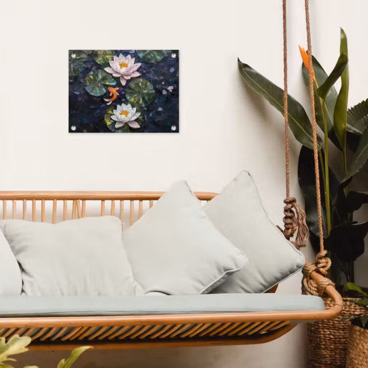 Glasstukjes - Leliebladeren - Vis - Oranje tuinposter los doek klein -sfeer7