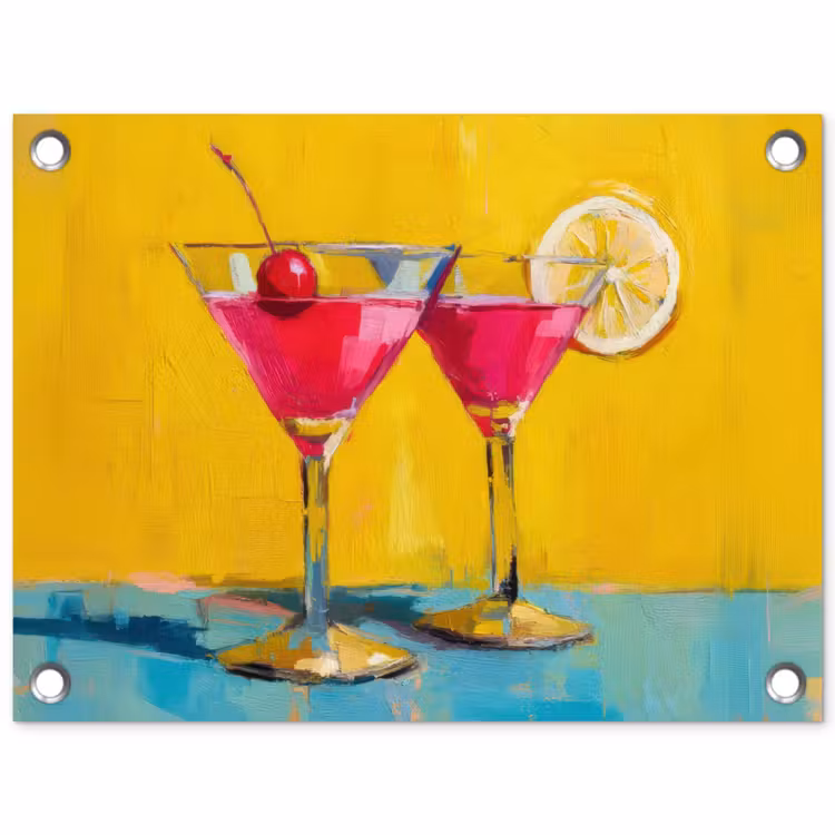 Glazen - Cocktail - Citroen - Kers tuinposter los doek klein -3d