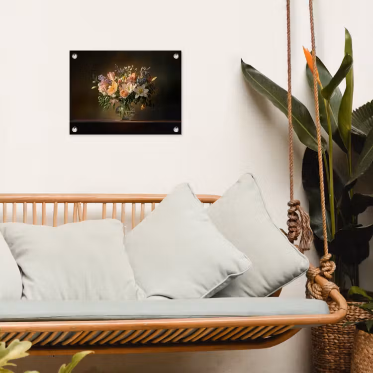 Glazen - Bloemen - Boeket - Kleuren tuinposter los doek klein -sfeer7