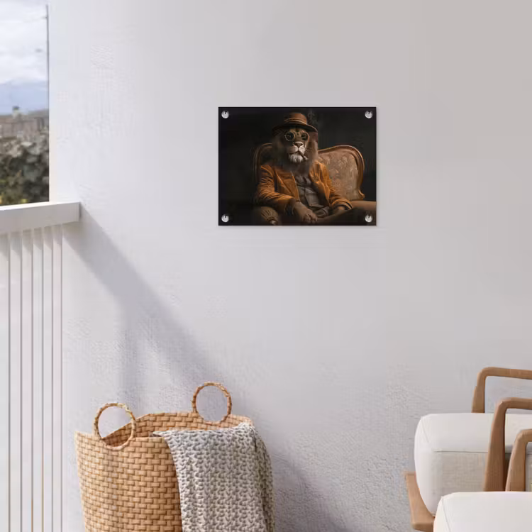 Bril - Leeuw - Bank - Hoed tuinposter los doek klein -sfeer8