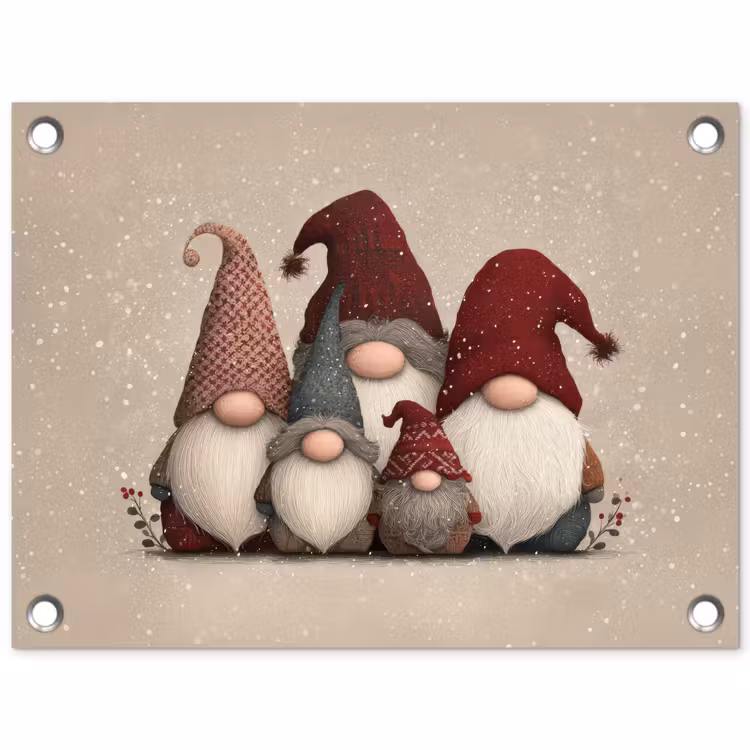 Kabouters - Kerst - Sneeuw - Puntmutsen tuinposter los doek klein -3d