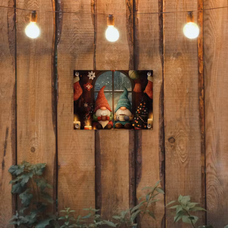 Gnooms - Kerst - Raam - Kleurrijk tuinposter los doek klein -sfeer1