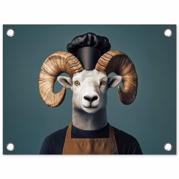Geit - Hoorns - Kokskleding tuinposter los doek klein -3d