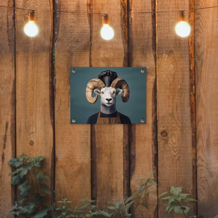 Geit - Hoorns - Kokskleding tuinposter los doek klein -sfeer1