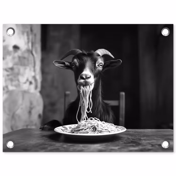 Geit - Bord - Spaghetti - Zwart Wit tuinposter los doek klein -3d