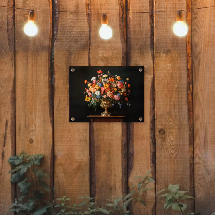 Goud - Bloemen - Kleuren - Vaas tuinposter los doek klein -sfeer1